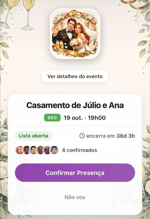 Convite aberto no navegador, com o botão Confirmar Presença