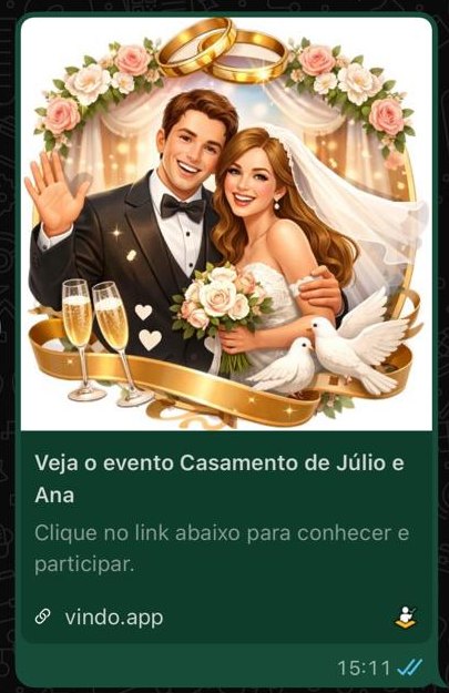 Convite do Vindo recebido no WhatsApp